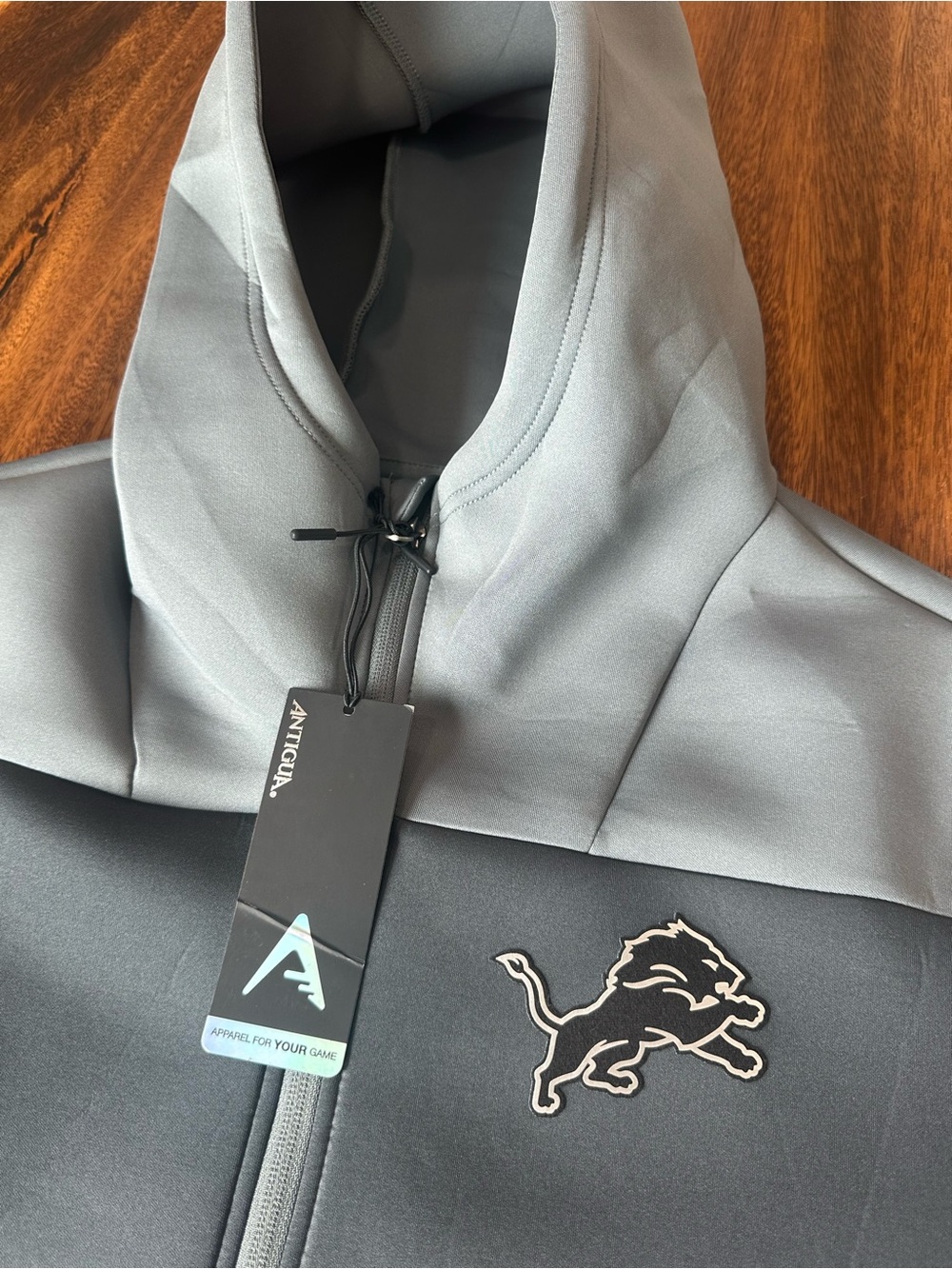 NWT Antigua Protect Full-Zip Detroit Lions Hoodie Jacket Two-Tone Steel Gray XL